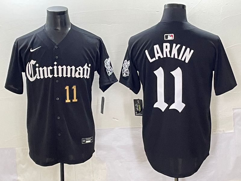 Men 2025 Cincinnati Reds #11 Larkin Black Five generations Joint Name Nike MLB Jersey style 9->cincinnati reds->MLB Jersey